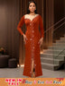 AOMEIDRESS Elegant Evening Party Mermaid Dress with Slit Beading BrickRed / S