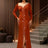 AOMEIDRESS Elegant Evening Party Mermaid Dress with Slit Beading BrickRed / S