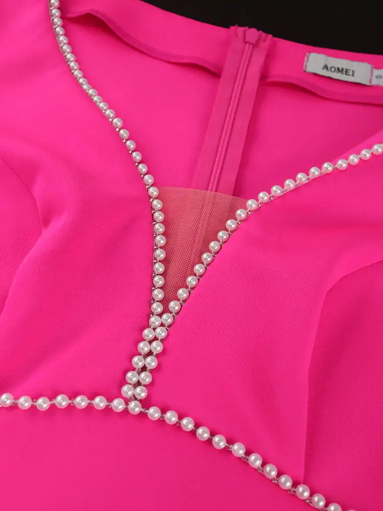 AOMEIDRESS Elegant Feather V Neck Dress with Beading for Wedding Party