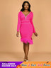 AOMEIDRESS Elegant Feather V Neck Dress with Beading for Wedding Party Rose / S