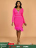 AOMEIDRESS Elegant Feather V Neck Dress with Beading for Wedding Party Rose / S