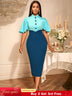 AOMEIDRESS Elegant Formal Party Midi Dress Half High Collar Patchwork Blue / S