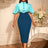 AOMEIDRESS Elegant Formal Party Midi Dress Half High Collar Patchwork Blue / S