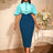 AOMEIDRESS Elegant Formal Party Midi Dress Half High Collar Patchwork Blue / S