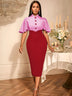 AOMEIDRESS Elegant Formal Party Midi Dress Half High Collar Patchwork Red / S