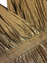 AOMEIDRESS Elegant Gold A Line Pleated Dress V Neck Long Sleeve Gowns