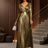 AOMEIDRESS Elegant Gold A Line Pleated Dress V Neck Long Sleeve Gowns Gold / S