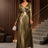 AOMEIDRESS Elegant Gold A Line Pleated Dress V Neck Long Sleeve Gowns Gold / S