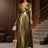 AOMEIDRESS Elegant Gold A Line Pleated Dress V Neck Long Sleeve Gowns Gold / S