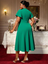 AOMEIDRESS Elegant Green A Line Ruffle Beaded Dress for Wedding Party