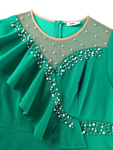 AOMEIDRESS Elegant Green A Line Ruffle Beaded Dress for Wedding Party