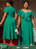 AOMEIDRESS Elegant Green A Line Ruffle Beaded Dress for Wedding Party Green / S