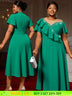 AOMEIDRESS Elegant Green A Line Ruffle Beaded Dress for Wedding Party Green / S