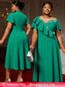 AOMEIDRESS Elegant Green A Line Ruffle Beaded Dress for Wedding Party Green / S
