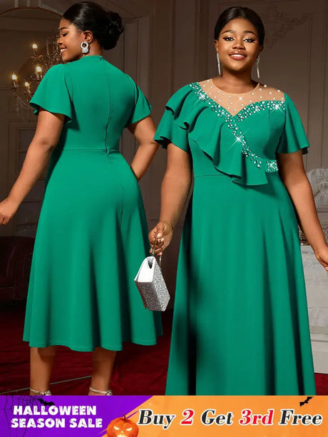 AOMEIDRESS Elegant Green A Line Ruffle Beaded Dress for Wedding Party Green / S