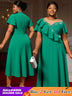 AOMEIDRESS Elegant Green A Line Ruffle Beaded Dress for Wedding Party Green / S