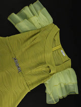 AOMEIDRESS Elegant Green Knit Dress Organza Ruffle Sleeve For Party