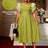 AOMEIDRESS Elegant Green Knit Dress Organza Ruffle Sleeve For Party MustardGreen / S
