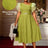 AOMEIDRESS Elegant Green Knit Dress Organza Ruffle Sleeve For Party MustardGreen / S