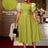 AOMEIDRESS Elegant Green Knit Dress Organza Ruffle Sleeve For Party MustardGreen / S