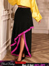 AOMEIDRESS Elegant Irregular A Line Skirt Color Block Pink Lace Trim Black / S