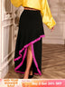 AOMEIDRESS Elegant Irregular A Line Skirt Color Block Pink Lace Trim Black / S