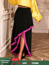 AOMEIDRESS Elegant Irregular A Line Skirt Color Block Pink Lace Trim Black / S
