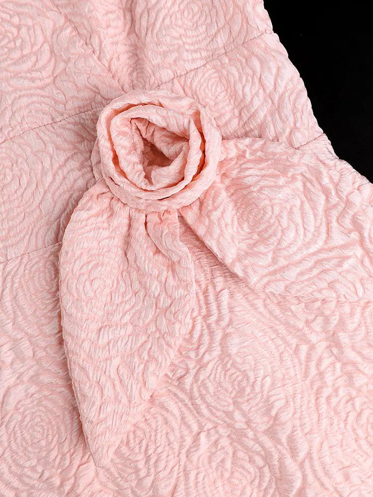 AOMEIDRESS Elegant Jacquard A Line Church Dress 3D Flower Puff Sleeve