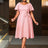 AOMEIDRESS Elegant Jacquard A Line Church Dress 3D Flower Puff Sleeve Pink / S
