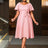 AOMEIDRESS Elegant Jacquard A Line Church Dress 3D Flower Puff Sleeve Pink / S