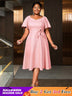 AOMEIDRESS Elegant Jacquard A Line Church Dress 3D Flower Puff Sleeve Pink / S