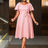 AOMEIDRESS Elegant Jacquard A Line Church Dress 3D Flower Puff Sleeve Pink / S