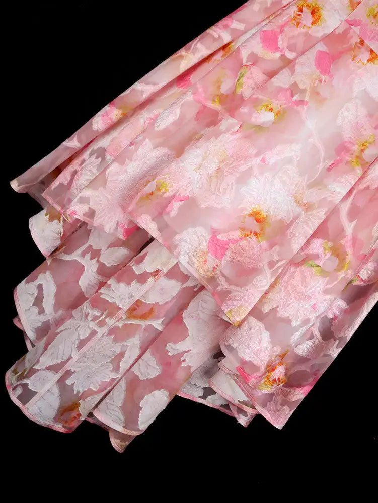 AOMEIDRESS Elegant Jacquard A Line Party Dress High Low Hem V Neck