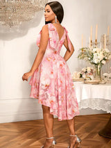 AOMEIDRESS Elegant Jacquard A Line Party Dress High Low Hem V Neck