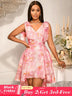 AOMEIDRESS Elegant Jacquard A Line Party Dress High Low Hem V Neck Pink / S
