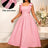 AOMEIDRESS Elegant Jacquard A Line Party Dress Square Collar With Bow Pink / S