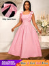 AOMEIDRESS Elegant Jacquard A Line Party Dress Square Collar With Bow Pink / S