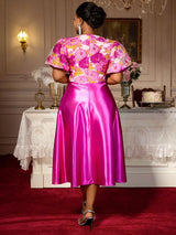 AOMEIDRESS Elegant Jacquard A Line Wedding Guest Dress Puff Sleeve