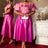 AOMEIDRESS Elegant Jacquard A Line Wedding Guest Dress Puff Sleeve Rose / 0XL