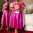 AOMEIDRESS Elegant Jacquard A Line Wedding Guest Dress Puff Sleeve Rose / 0XL
