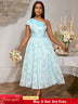 AOMEIDRESS Elegant Jacquard A Line Wedding Guests Dress One Shoulder LightBlue / S