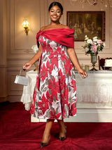 AOMEIDRESS Elegant Jacquard A Line Wedding Guests Dresses Slash Neck