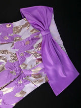 AOMEIDRESS Elegant Jacquard A Line Wedding Guests Dresses Slash Neck