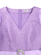 AOMEIDRESS Elegant Jacquard Bodycon Dress Puff Sleeve Folds Gowns