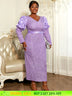 AOMEIDRESS Elegant Jacquard Bodycon Dress Puff Sleeve Folds Gowns Purple / L