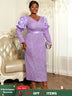 AOMEIDRESS Elegant Jacquard Bodycon Dress Puff Sleeve Folds Gowns Purple / L