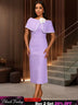 AOMEIDRESS Elegant Jacquard Cape Sleeve Dress with Feather Decoration Purple / S