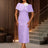 AOMEIDRESS Elegant Jacquard Cape Sleeve Dress with Feather Decoration Purple / S