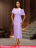 AOMEIDRESS Elegant Jacquard Cape Sleeve Dress with Feather Decoration Purple / S