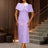 AOMEIDRESS Elegant Jacquard Cape Sleeve Dress with Feather Decoration Purple / S